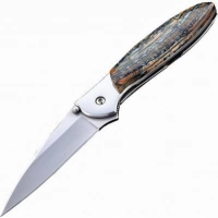 Полуавтоматический складной нож Santa Fe Kershaw Leek, сталь 14C28N, рукоять сталь с накладкой из зуба мамонта купить в Мурманске