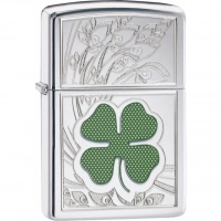 Зажигалка ZIPPO Classic «Клевер» с покрытием High Polish Chrome купить в Мурманске